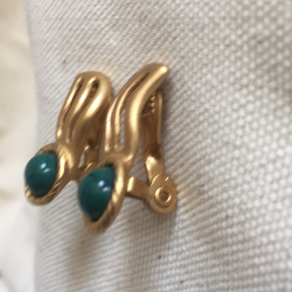 Monet Gold and Green Stone Clip-on Earings - Picture 3 of 5